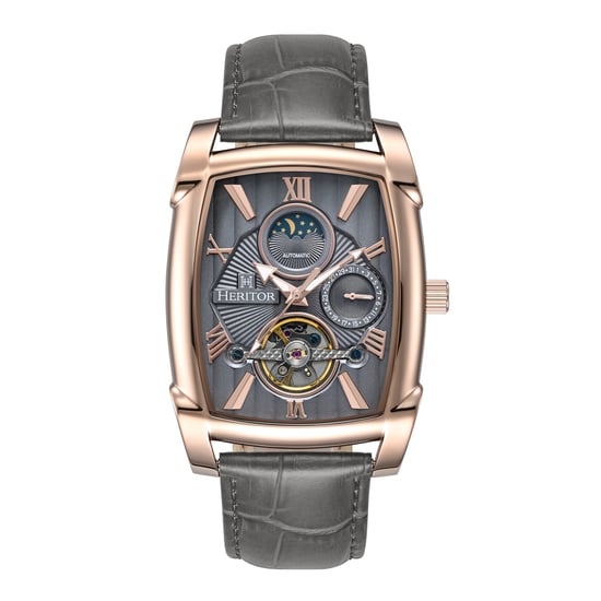 Heritor Automatic Valentin leren band horloge met datum - Image 1