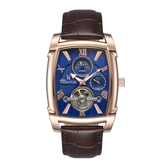 Heritor Automatic Valentin leren band horloge met datum - Image 1