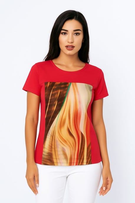 Rode top met abstracte print van viscose-elastaan - Image 2