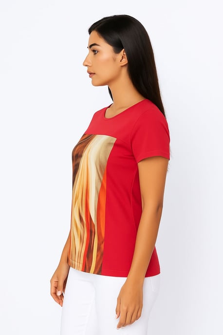 Rode top met abstracte print van viscose-elastaan - Image 3