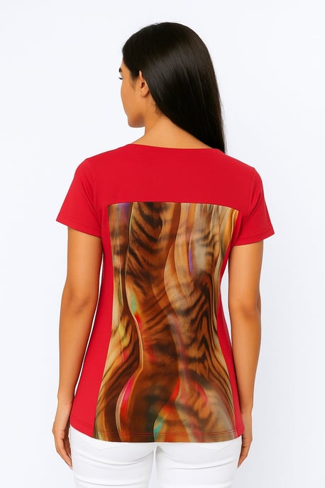 Rode top met abstracte print van viscose-elastaan - Image 4
