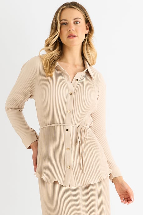 Beige plissé overhemd met knopen - Image 1