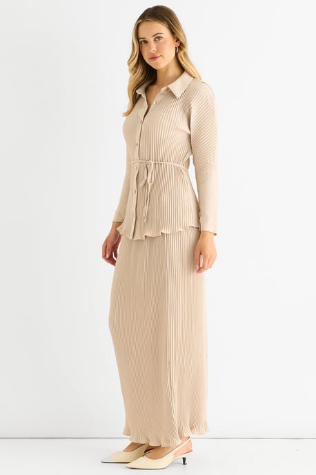 Beige plissé overhemd met knopen - Image 3