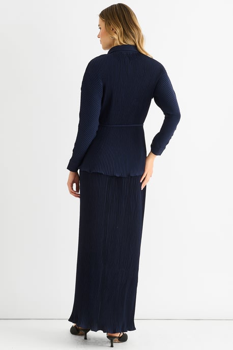 Marineblauwe plissé maxi-rok met elastische tailleband - Image 4