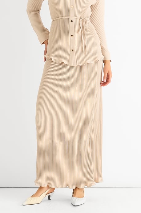 Beige plissé maxi-rok met elastische tailleband - Image 2