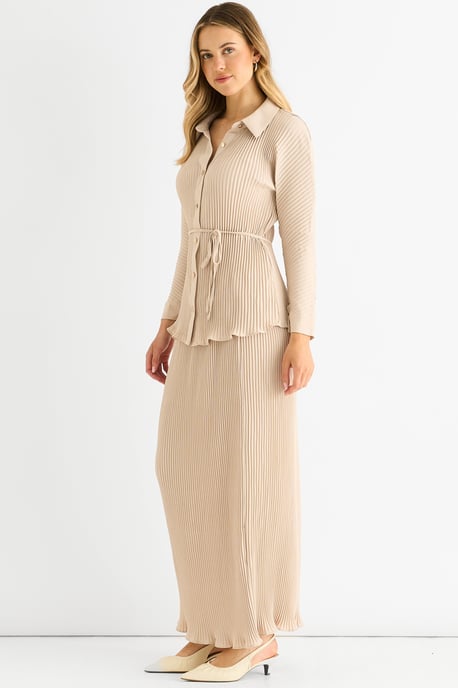 Beige plissé maxi-rok met elastische tailleband - Image 3