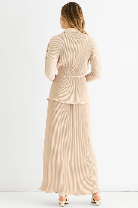 Beige plissé maxi-rok met elastische tailleband - Image 4