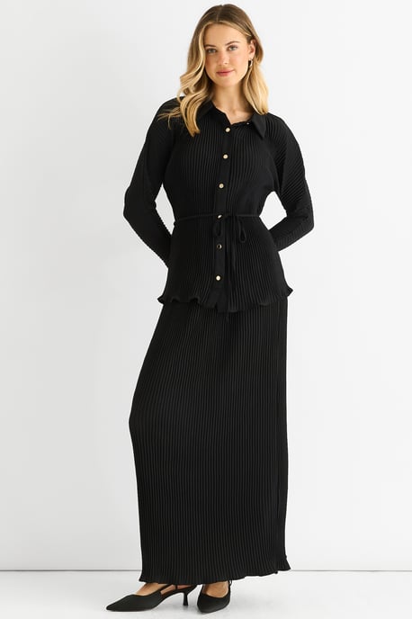 Zwarte plissé maxi-rok met elastische tailleband - Image 1
