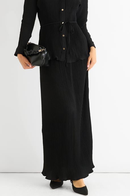 Zwarte plissé maxi-rok met elastische tailleband - Image 2