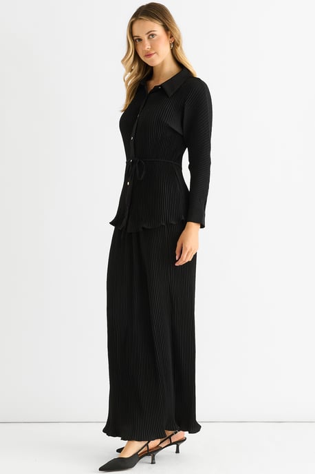 Zwarte plissé maxi-rok met elastische tailleband - Image 3