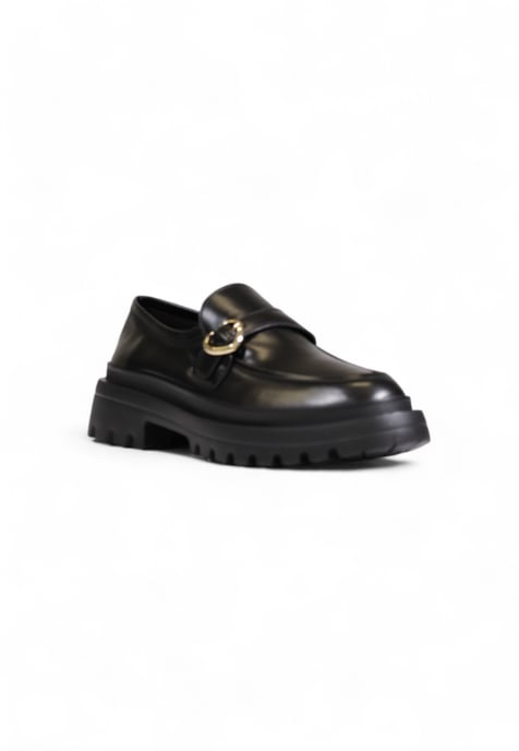 Zwarte Leren Instappers Met Chunky Zool Gouden Gesp - Image 3
