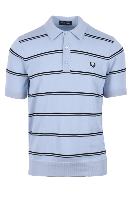Fred Perry Striped Knitted Polo Shirt Light Smoke - Image 1