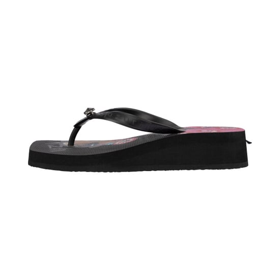 Claudia Mid Heel Flip Flop met strandprint, zwart - Image 2