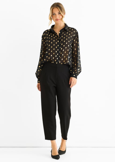 Zwart chiffon folie jacquard doorschijnend shirt - Image 1