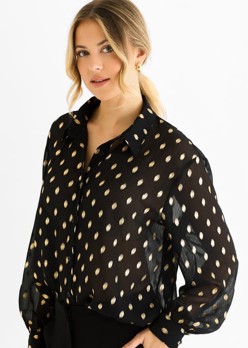 Zwart chiffon folie jacquard doorschijnend shirt - Image 2