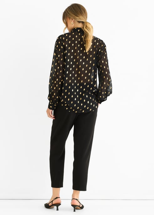 Zwart chiffon folie jacquard doorschijnend shirt - Image 4