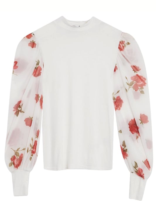 Floral Mesh Puff Sleeve Top - Image 3