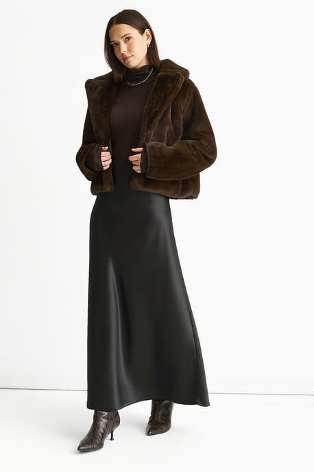 Koffie Crushed Look Faux Fur Cropped Jacket - Image 1