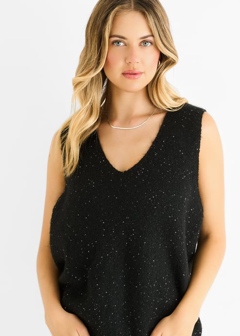 Zwarte glittervest met V-hals en sequins - Image 2