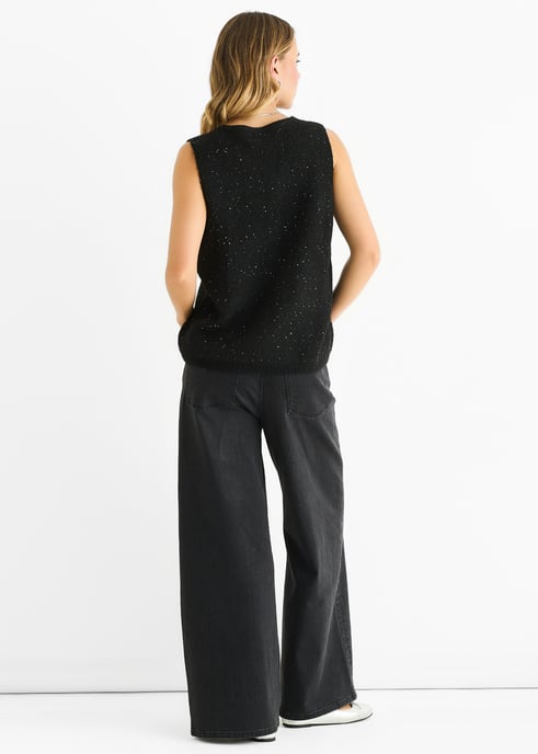 Zwarte glittervest met V-hals en sequins - Image 4
