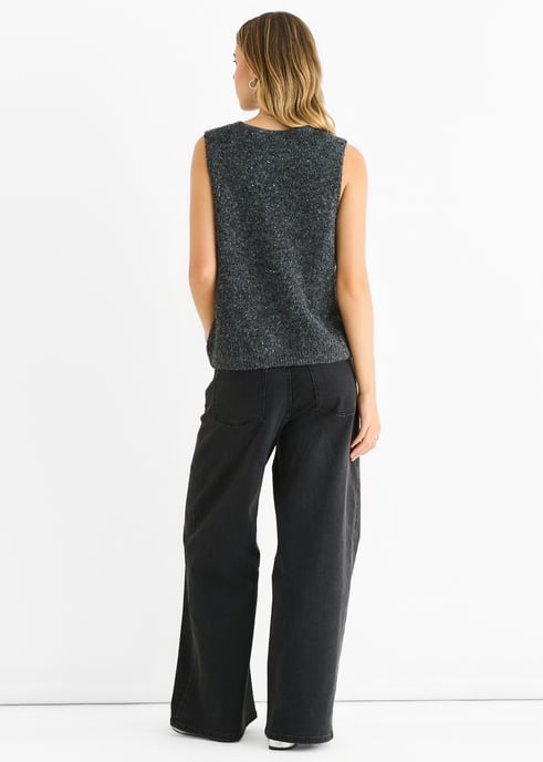 Grijze glitter V-hals vest gebreide trui - Image 4