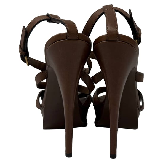 Saint Laurent Tribute Platform Sandalen in Bruin Leer - Image 2