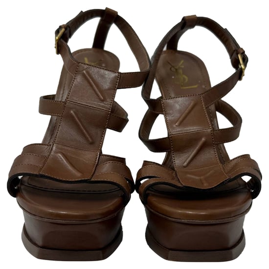 Saint Laurent Tribute Platform Sandalen in Bruin Leer - Image 3