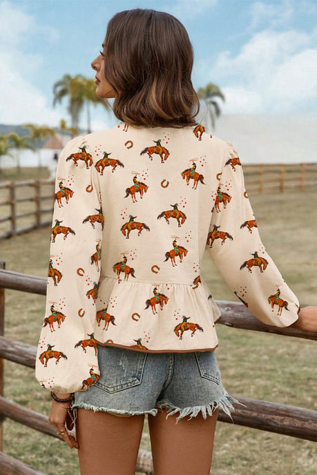 Cowboy Print Stropdas V-hals Blouse - Image 2