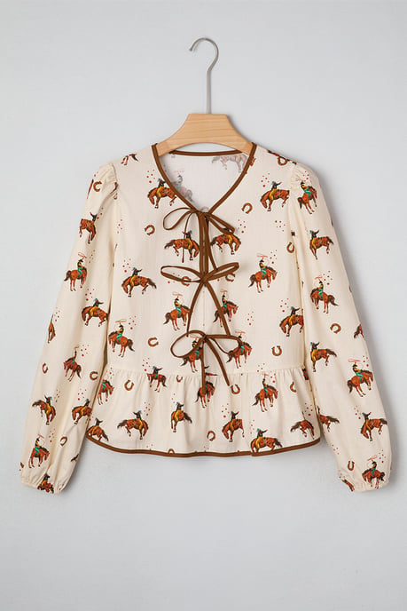 Cowboy Print Stropdas V-hals Blouse - Image 3