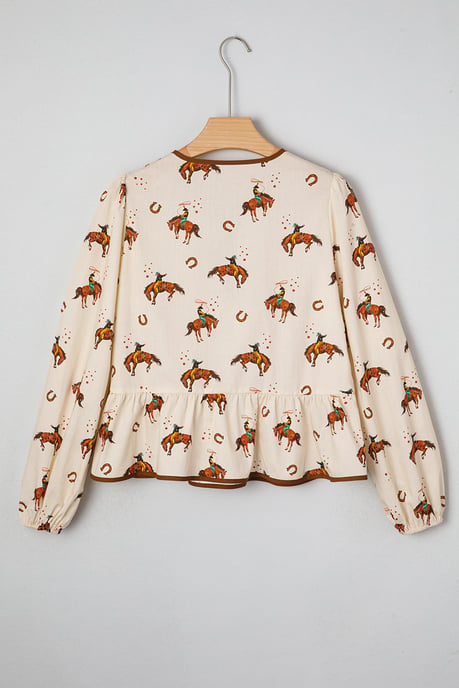 Cowboy Print Stropdas V-hals Blouse - Image 4