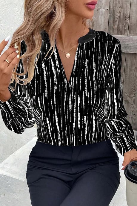 Gestreepte V-hals Lange Mouwen Blouse - Image 3