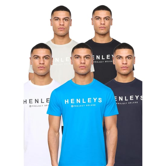 Henleys Heren Henyfront T-Shirt (5-pack) (Zwart/Blauw/Wit/Licht Beige/Donkerblauw) - Image 1