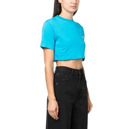 Off White Dames Helvetica Crop T-Shirt (Blauw) - Image 5