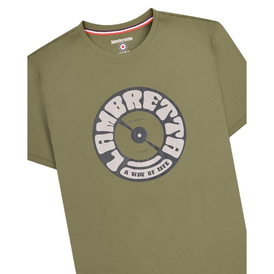 Lambretta Heren Vinyl Record T-Shirt (Khaki) - Image 3