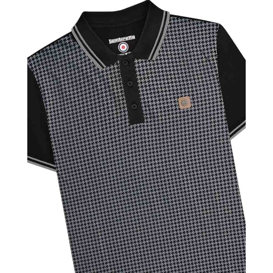 Lambretta Mens Houndstooth Big & Tall Polo Shirt (Black/Iron) - Image 3