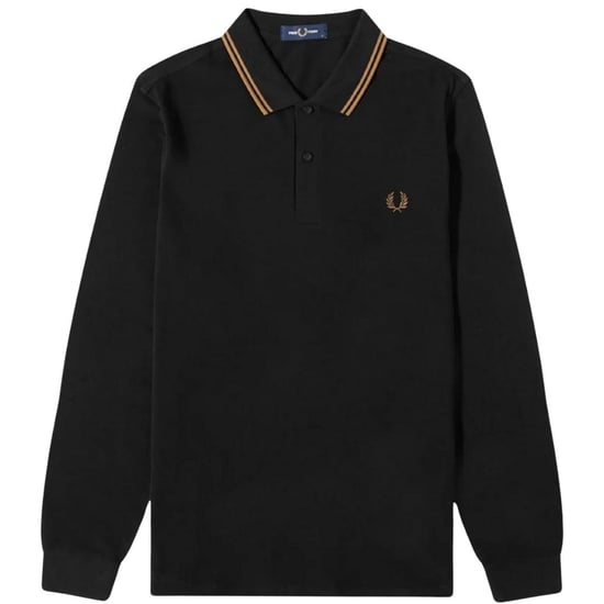 Fred Perry Herenpolo met dubbele kraag en lange mouwen (Zwart) - Image 1