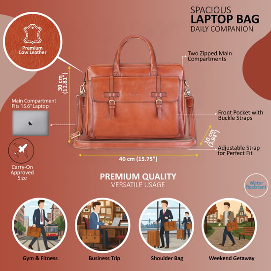 Echte leren laptoptas in bruin leer, schoudertas van Satchel Messenger - Belmont - Image 2