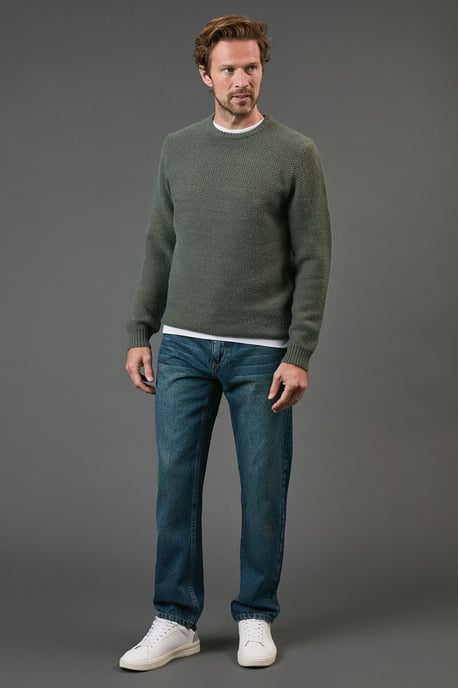 Tuck Stitch Yoke Crew Neck Jumper - Image 2