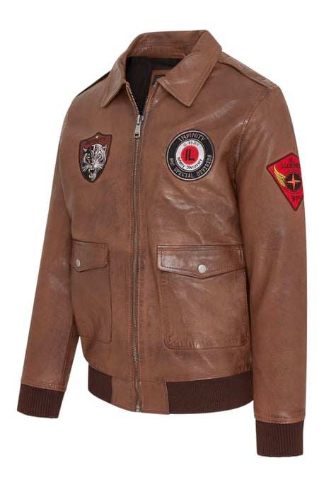 Heren bruin vliegende leren bomberjack G-1 Aviator kraag - Hudson - Image 4