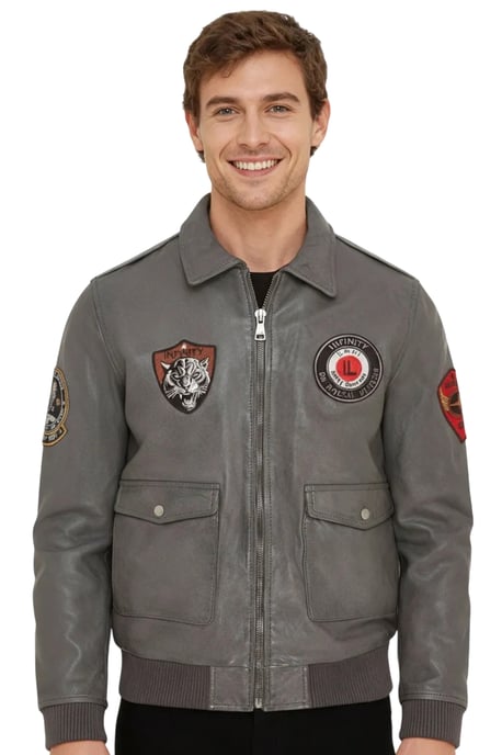 Heren grijs Flying leren bomberjack G-1 Aviator kraag - Hudson - Image 1