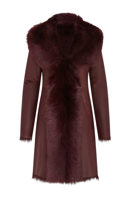Dames Trenchcoat met capuchon van bordeauxrood Toscaanse schapenvacht - Coast - Image 1