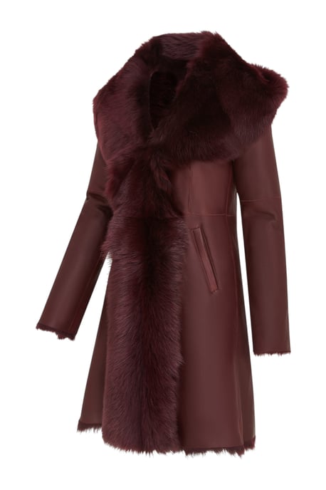Dames Trenchcoat met capuchon van bordeauxrood Toscaanse schapenvacht - Coast - Image 2