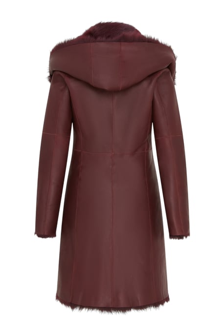 Dames Trenchcoat met capuchon van bordeauxrood Toscaanse schapenvacht - Coast - Image 4