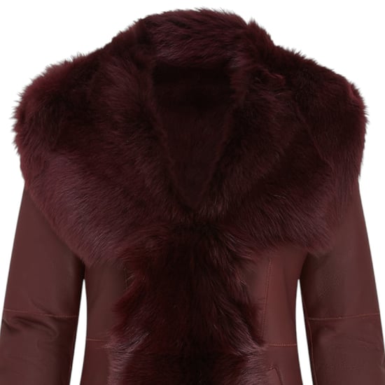 Dames Trenchcoat met capuchon van bordeauxrood Toscaanse schapenvacht - Coast - Image 5