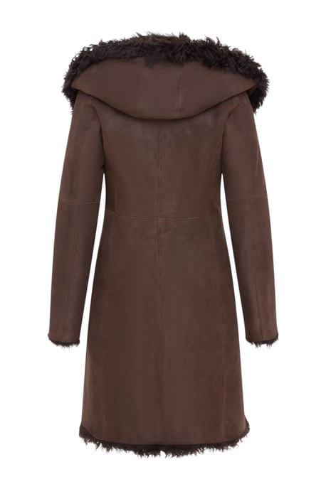 Dames bruine Toscaanse schapenvacht leren trenchcoat met capuchon - Coast - Image 4
