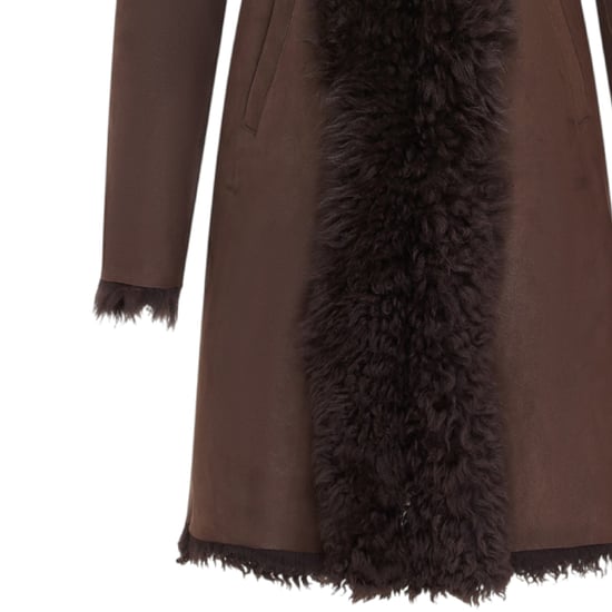 Dames bruine Toscaanse schapenvacht leren trenchcoat met capuchon - Coast - Image 6