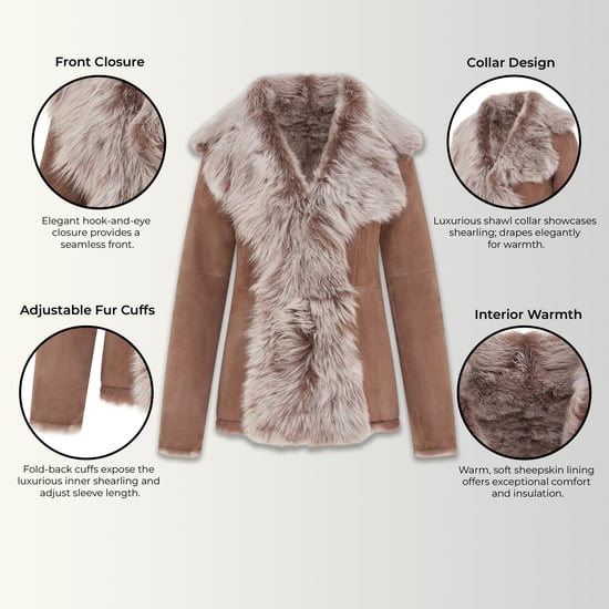 Dames Taupe Schapenvacht Toscana Merino Shearling Suède Leren Jas - Siena - Image 3