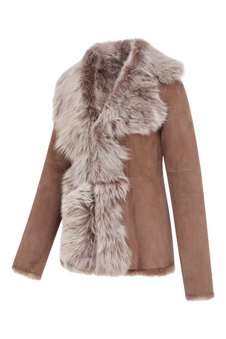 Dames Taupe Schapenvacht Toscana Merino Shearling Suède Leren Jas - Siena - Image 4