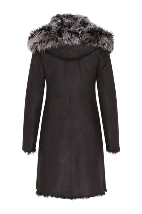 Dames zwarte Toscaanse schapenvacht leren trenchcoat met capuchon - Coast - Image 4