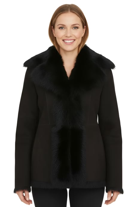 Dames zwarte Toscaanse Merino schapenvacht suède leren jas - Siena - Image 1